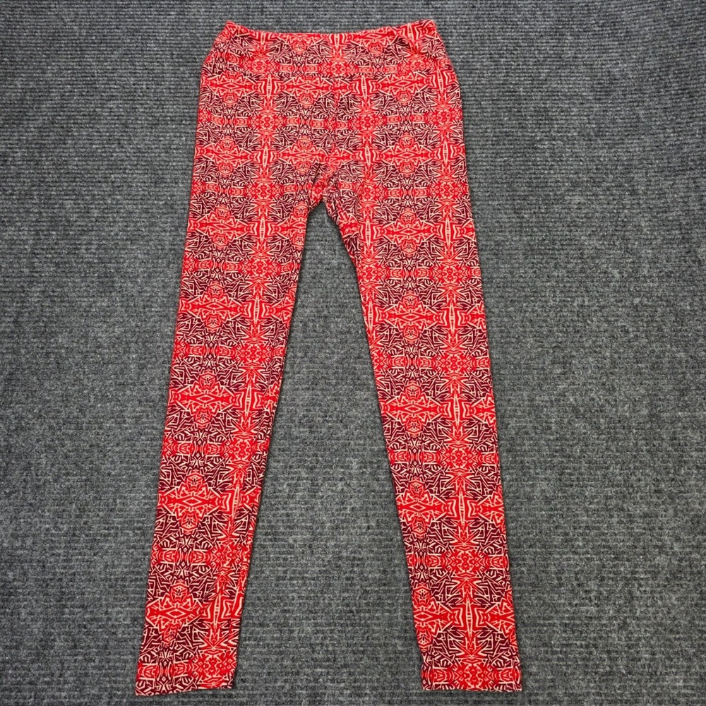LuLaRoe Leggings Women's One Size Red Burgundy Geometric Kaleidoscope Print